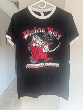 Violent Way -  Black Ringer Tee with White Trim and  Red graphic - Unisex